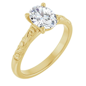Vintage Oval Solitaire Engagement Ring 14K Yellow Gold