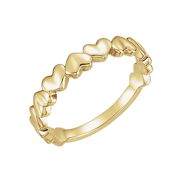 14K Yellow Gold Heart Ring / Solid Gold Romantic Band