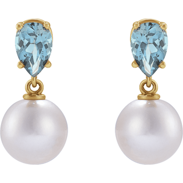 GC Aquamarine Pearl Earrings – 14K Yellow Gold Akoya Pearl Drop