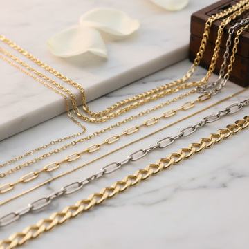 Chain By The Inch in gold and rhodium